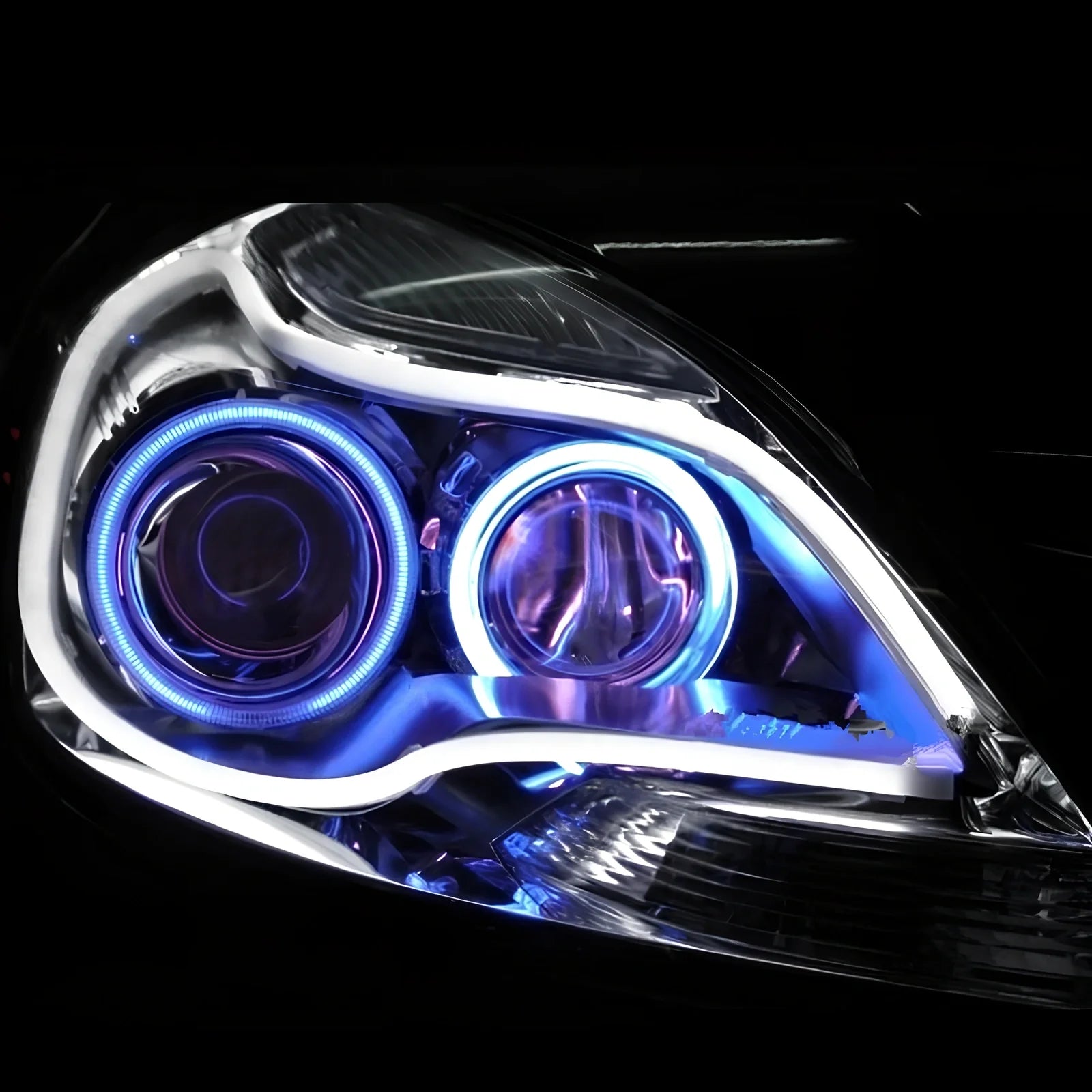 2-piece flexible 45cm LED angel eye DRL strips in white for car headlights, waterproof soft tube design