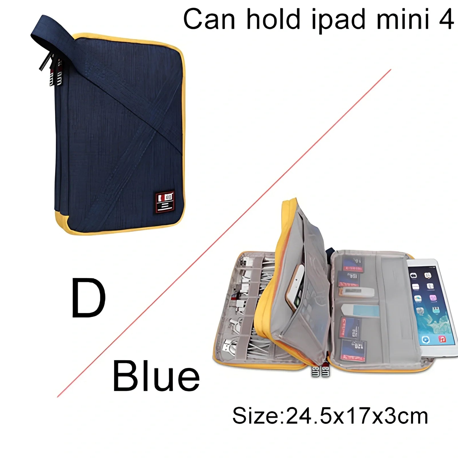 BUBM double-layer XL travel cable organizer in black, with compartments for USB, phone, charger, iPad cables, 25cm x 15cm x 10cm