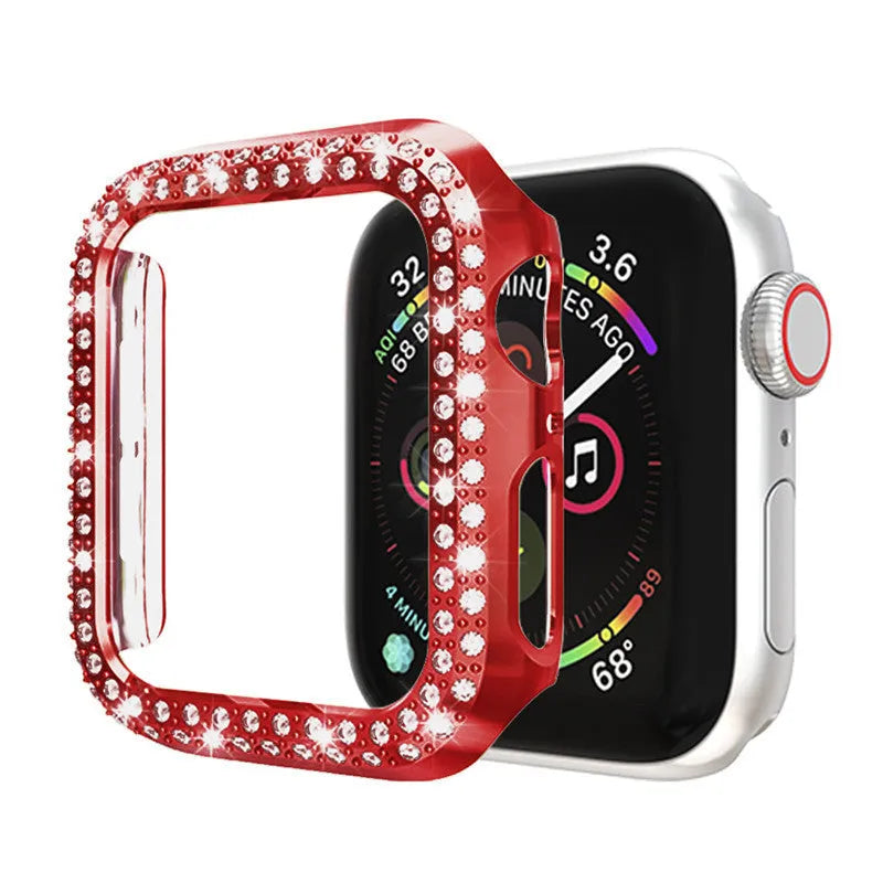 PC protective case for Apple Watch in various colours shown next to a watch.