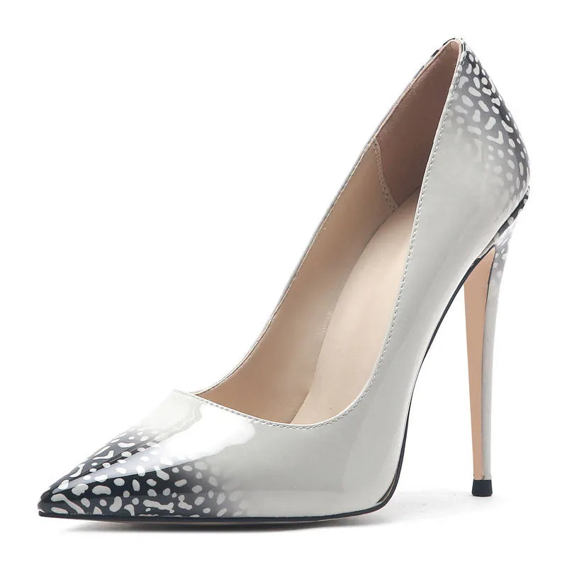 3D printed high heels in black grey with microfiber fabric upper and non-slip rubber sole