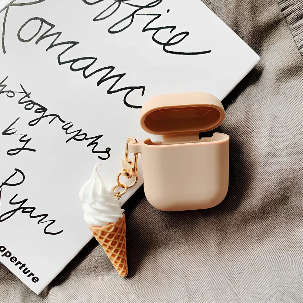 Silicone protector case for AirPods 2 in cylinder ice cream photo colour design, 6 cm length