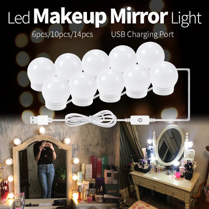 Versatile USB-powered LED mirror light with touch-sensitive dimmer and adjustable cord for customized illumination