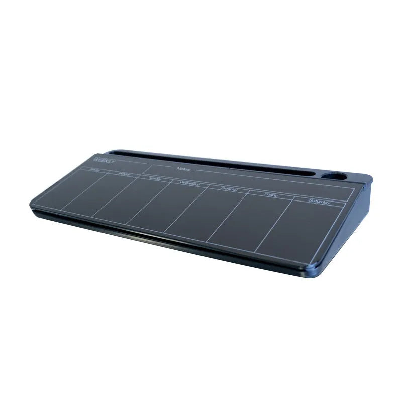 Black desktop glass whiteboard 18x40cm with smooth erasable surface for writing memos