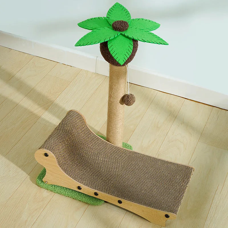 Wooden beach chair-shaped cat climbing frame with integrated hemp scratch mat.