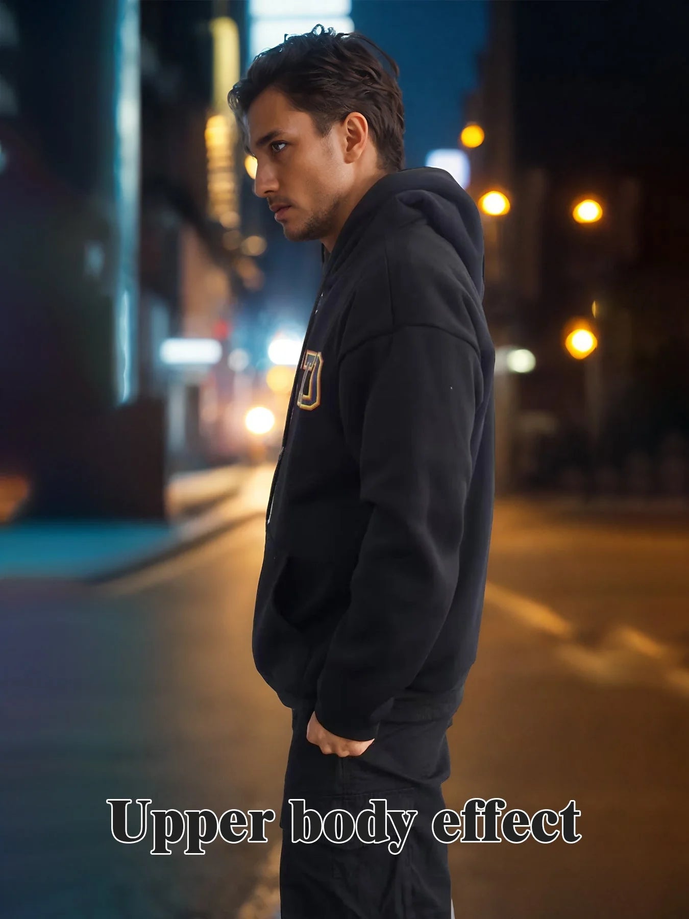 Printed cotton hoodie for men and women in black, khaki, and purple, sizes S-XXL