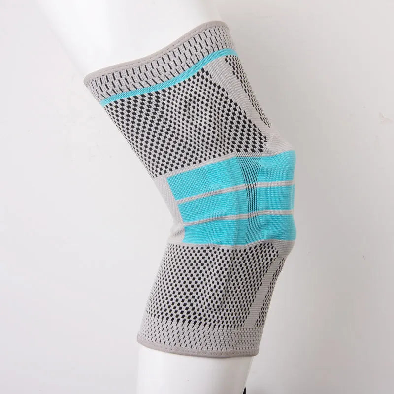 Sky blue silicone running basketball knee pad made from elastic fibre, shown in size L