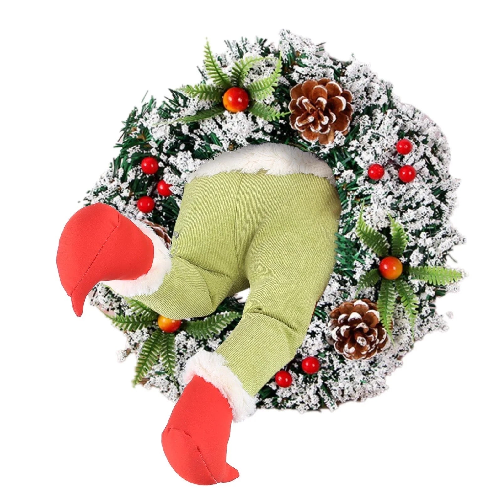 Christmas Thief Stole Burlap Wreath with Santa Legs Design in red