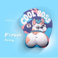 Blue 3D corgi design ergonomic mouse pad with raised wrist cushion on a desk