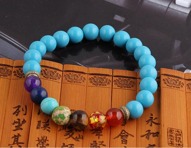 Handcrafted lava bead bracelet with seven chakra healing stones for balance and wellness