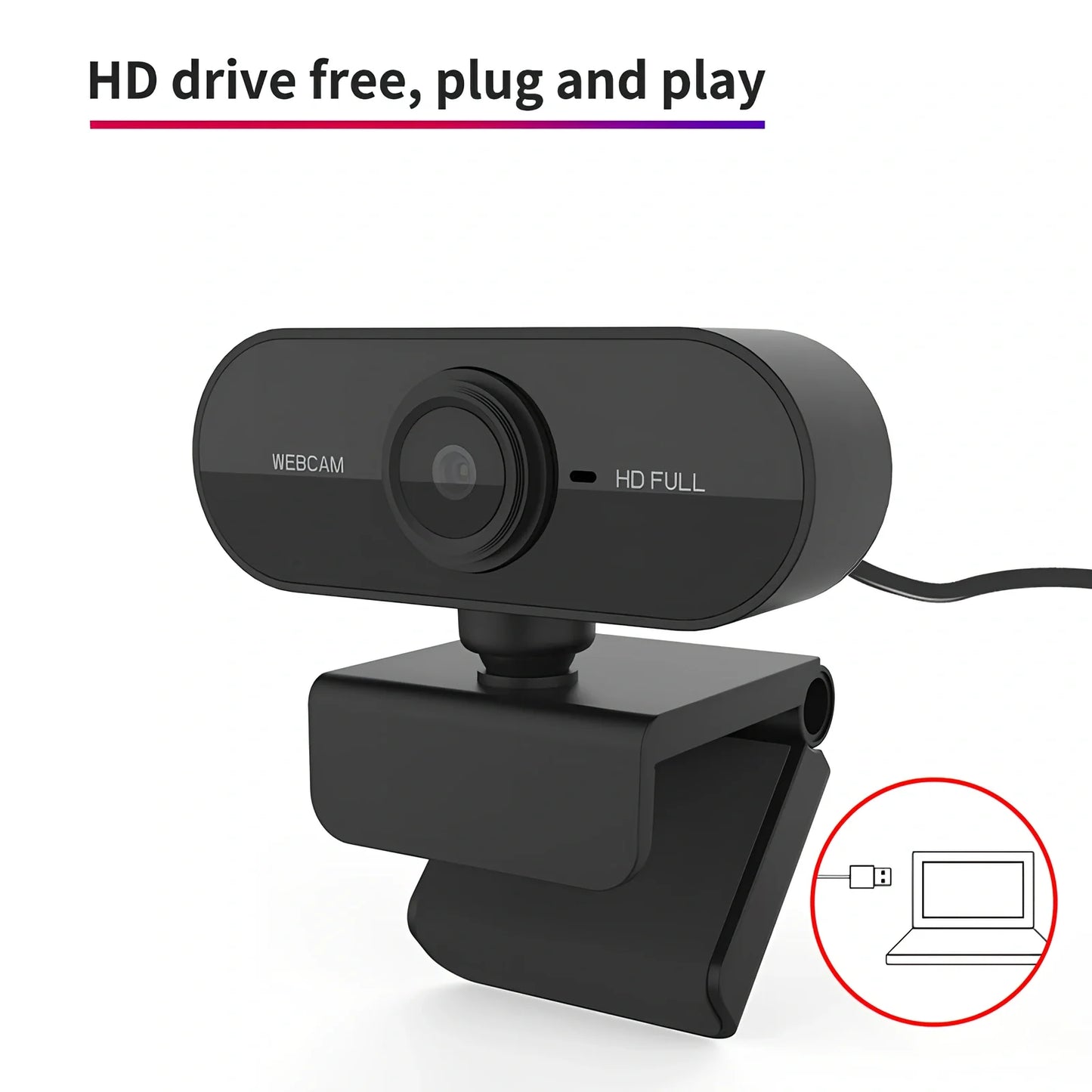 1080P USB webcam with rotatable cameras and built-in microphone in black