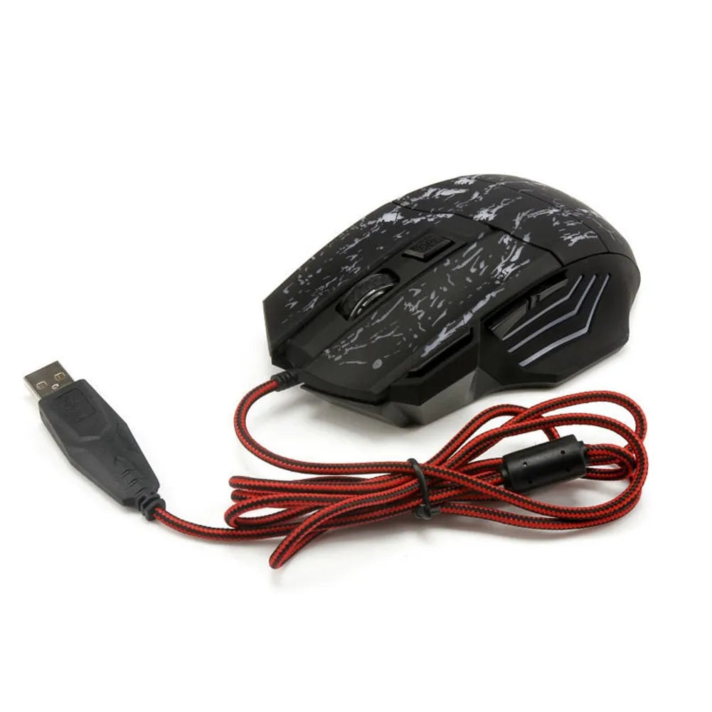 Black wired optical gaming mouse with ultra-thin transparent shell and luminous LED, 7 buttons, 1.5m USB cable
