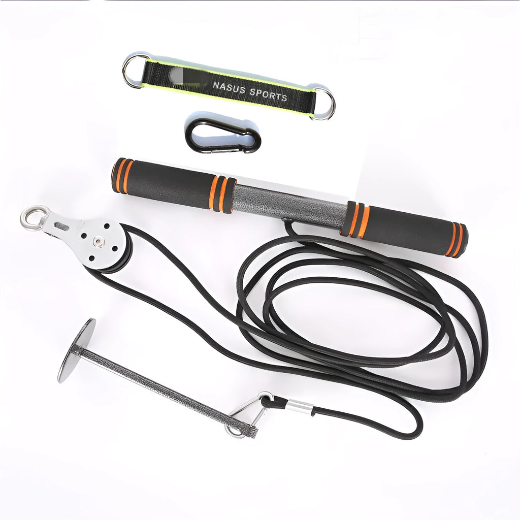 Qianjin stick fitness equipment with nylon handle pull rope, pulley, and bell piece support
