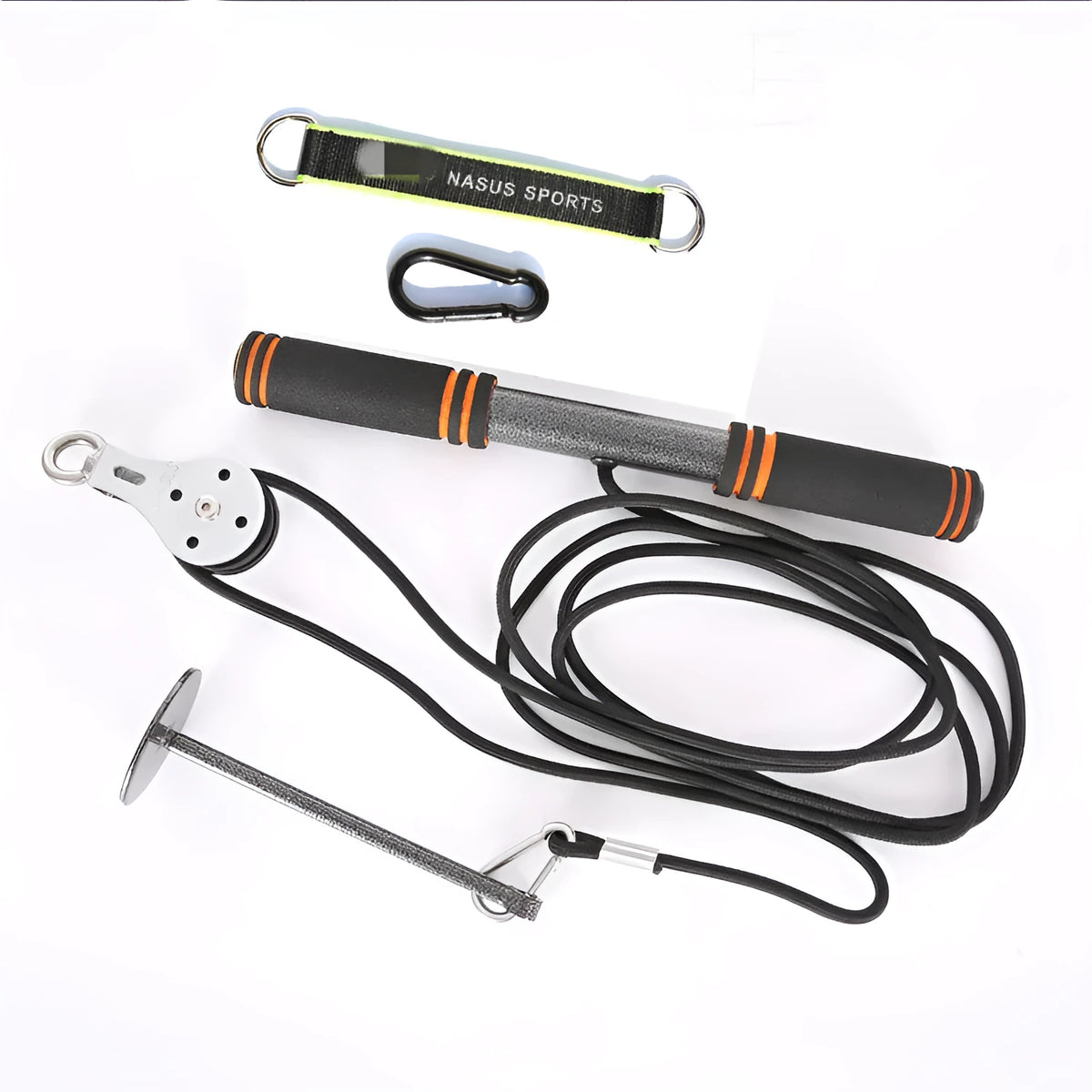 Qianjin stick fitness equipment with nylon handle pull rope, pulley, and bell piece support