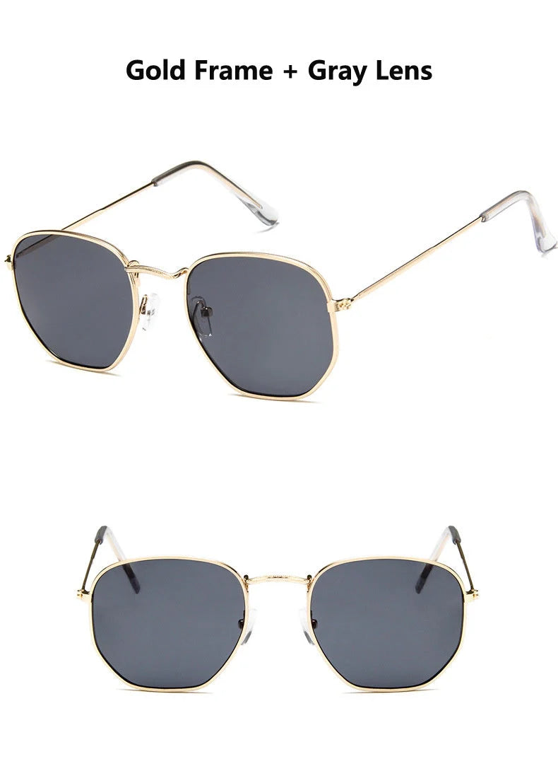 Women's hexagonal sunglasses with UV400 protection in various colors