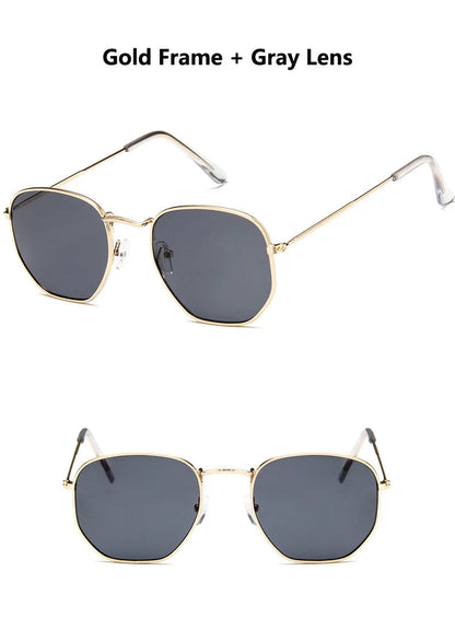 Women's hexagonal sunglasses with UV400 protection in various colors