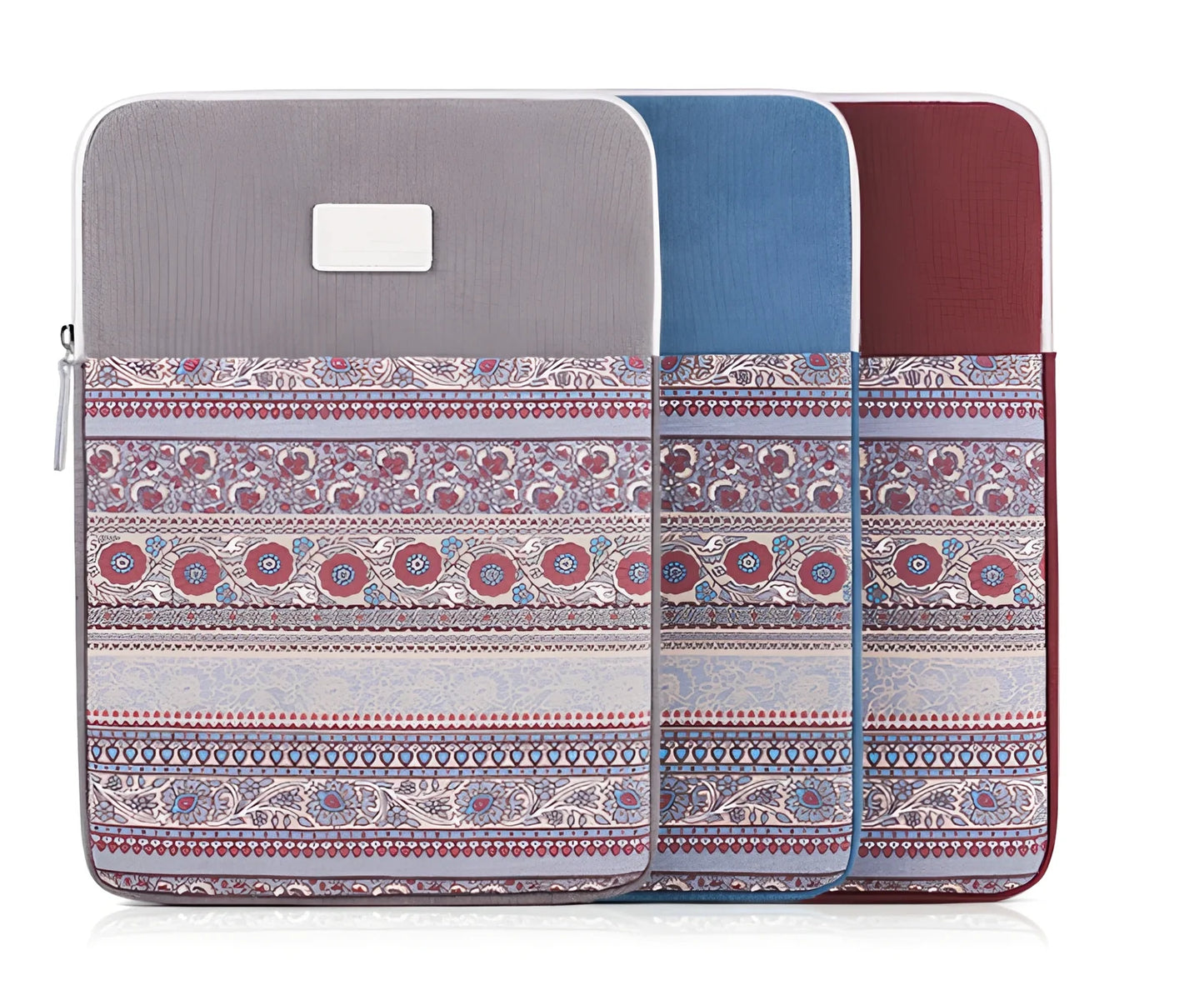 Canvas laptop sleeve showing size options for 11-15 inch devices with protective padding