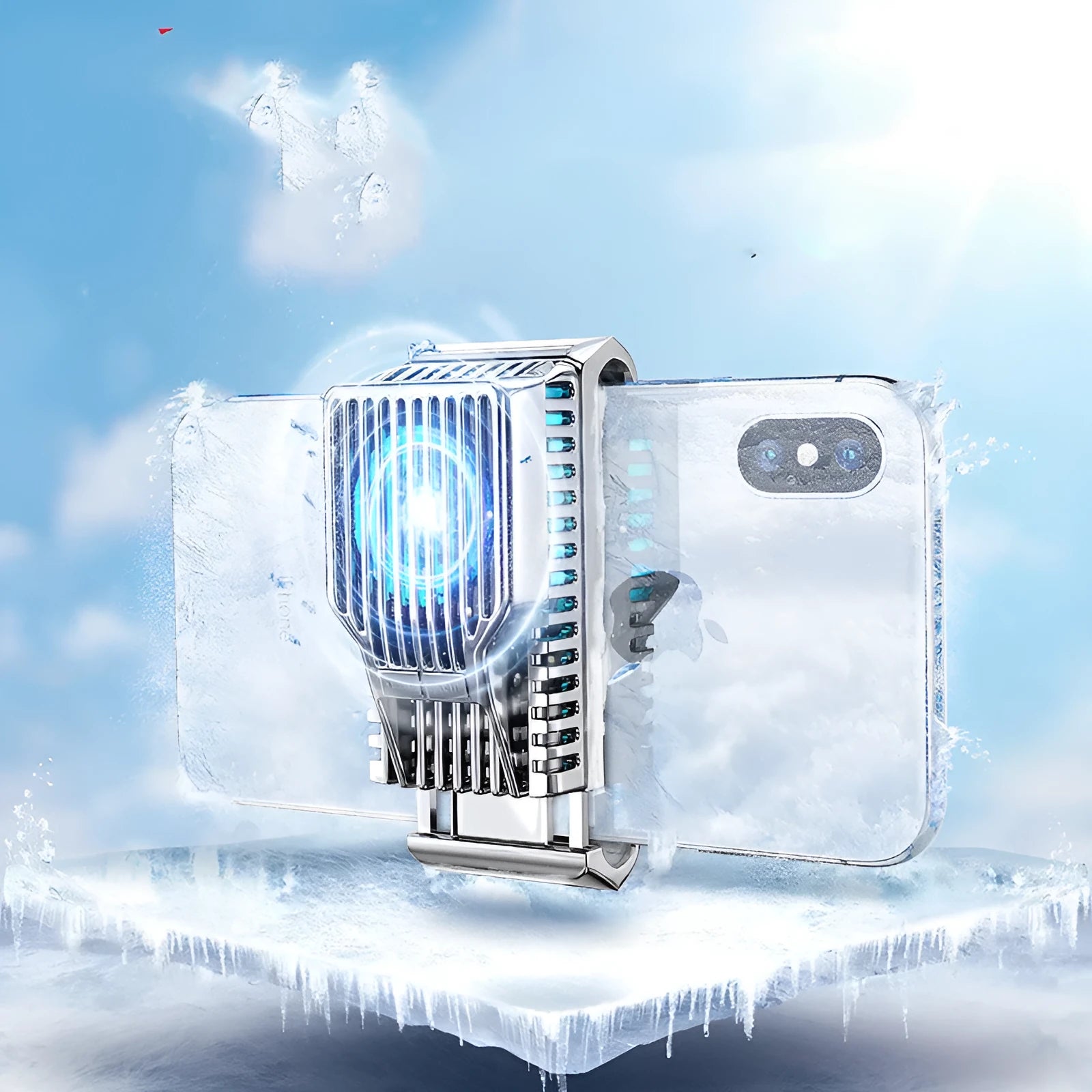 Black clip-on mobile phone radiator with aluminium alloy and ceramic construction for 4-7 inch smartphones