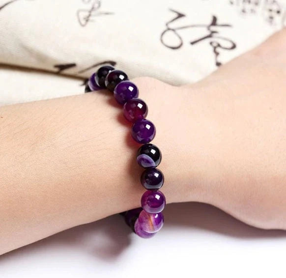 Violet agate ethnic style bracelet with round beads