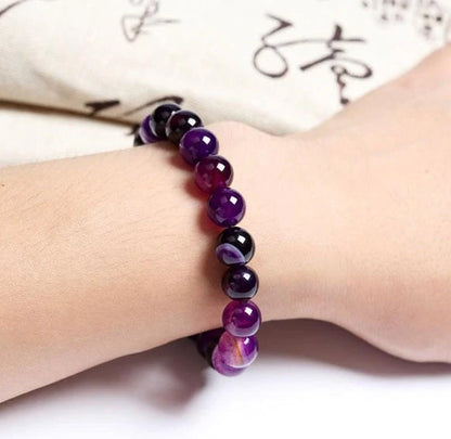 Violet agate ethnic style bracelet with round beads