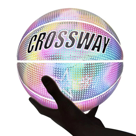 Luminous Reflective Basketball with Crossway Logo in reflective white, black, and colourful black options