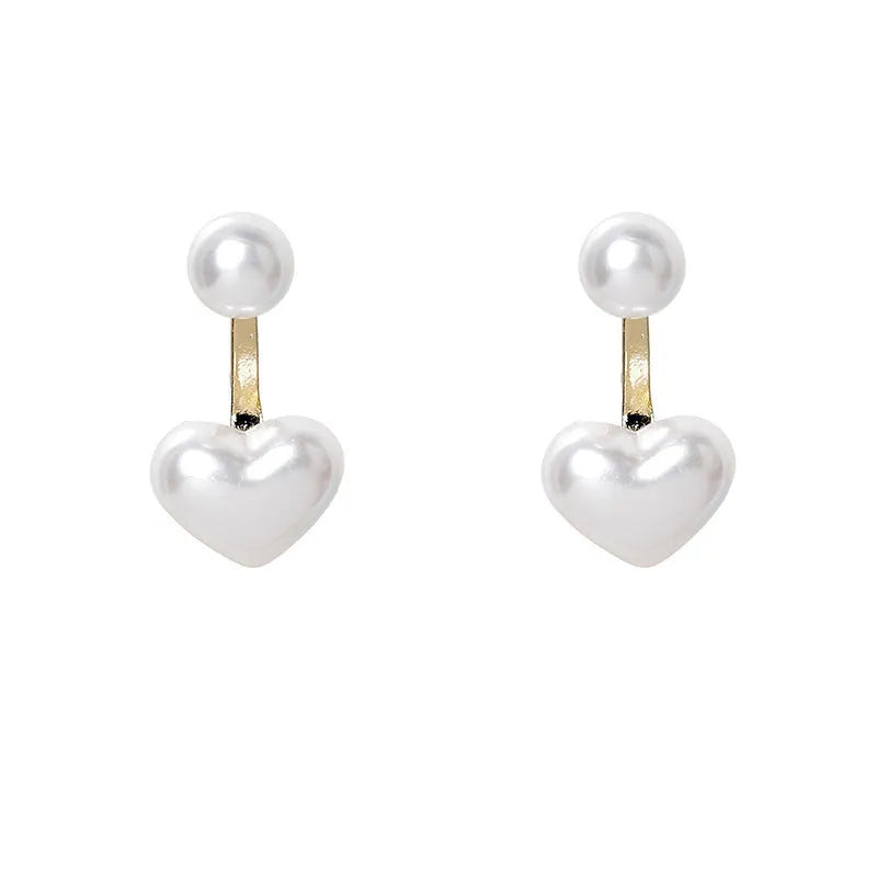 Korean style heart-shaped stud earrings with electroplated alloy settings and artificial gemstone inlays