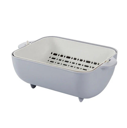 Double-layer square flip drain basket for kitchen dishwashing, blue and gray options available