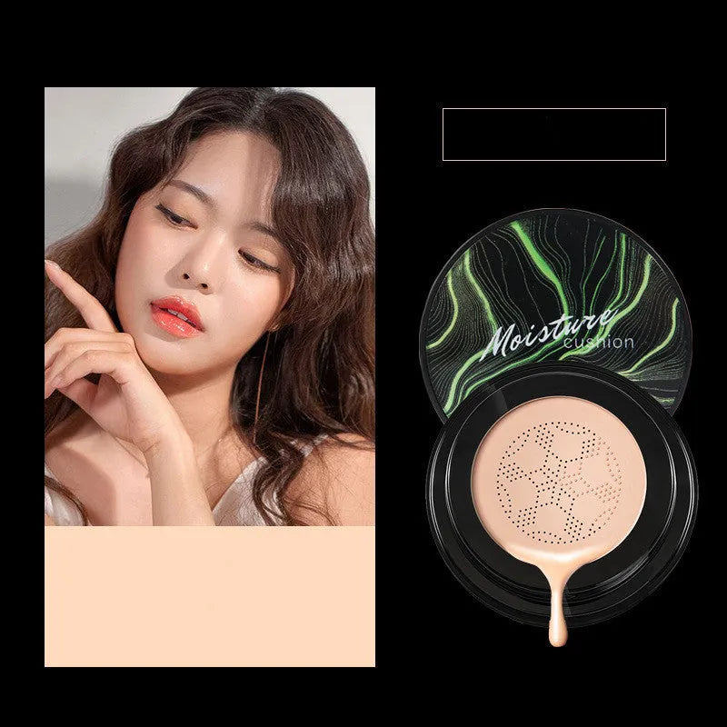 Air cushion BB cream foundation concealer in compact case with mushroom sponge, Ivory 01 and Natural 02 shades