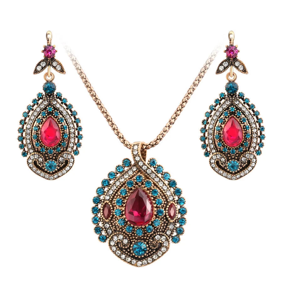 Bohemian style electroplated alloy jewelry set including earrings and necklaces