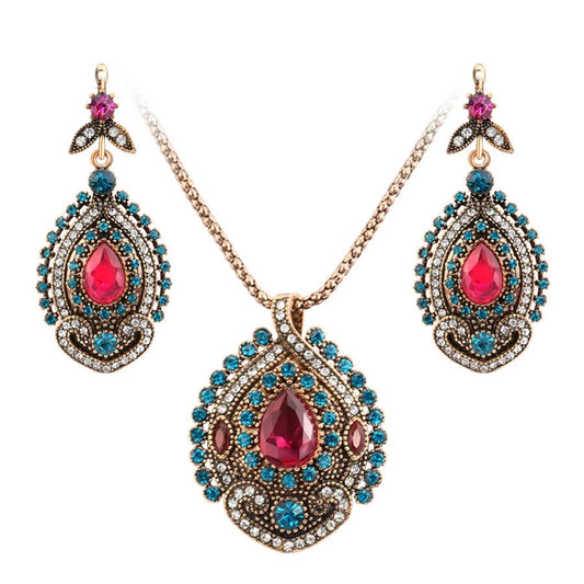Bohemian style electroplated alloy jewelry set including earrings and necklaces