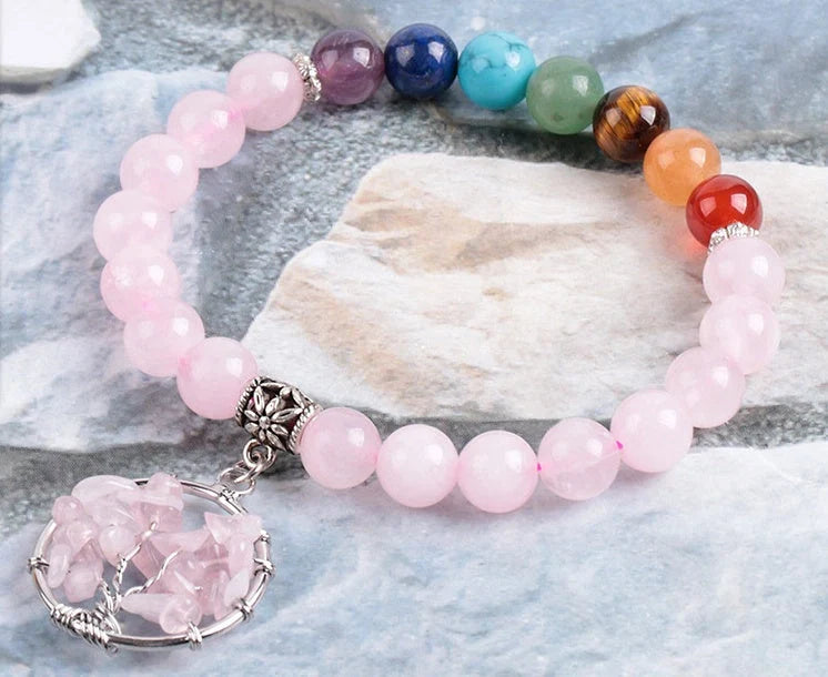 Crystal Beaded Bracelet with seven chakras design and powder crystal beads