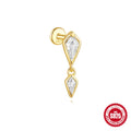 S925 sterling silver geometric kite-shaped earrings with rhinestones and a dangling chain tassel in a gold colour.