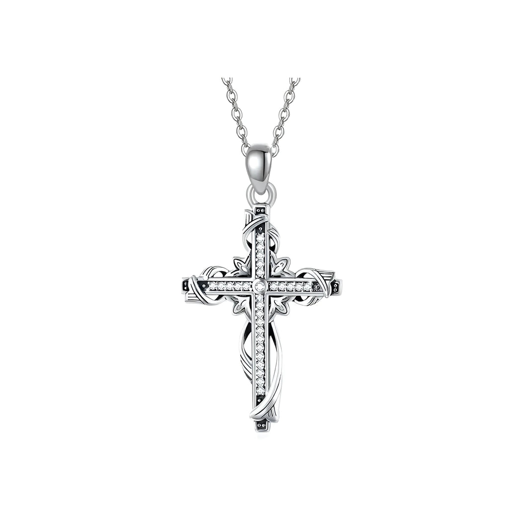 925 sterling silver cross pendant necklace, 26mm by 17.5mm, silver colour for women