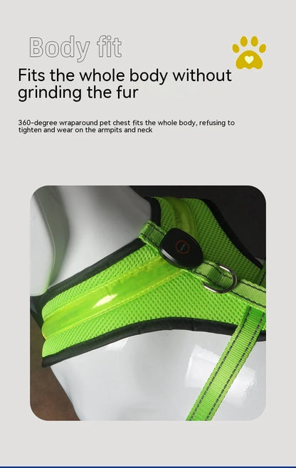 LED Luminous Dog Harness with USB charging and reflective design for pet safety