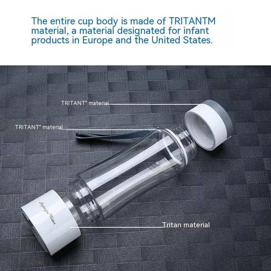 Hydrogen-rich water cup with ionic screen protector in black and white, 380ml capacity