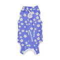 Colourful printed cat sterilisation suit with velcro closures for post-operation recovery.