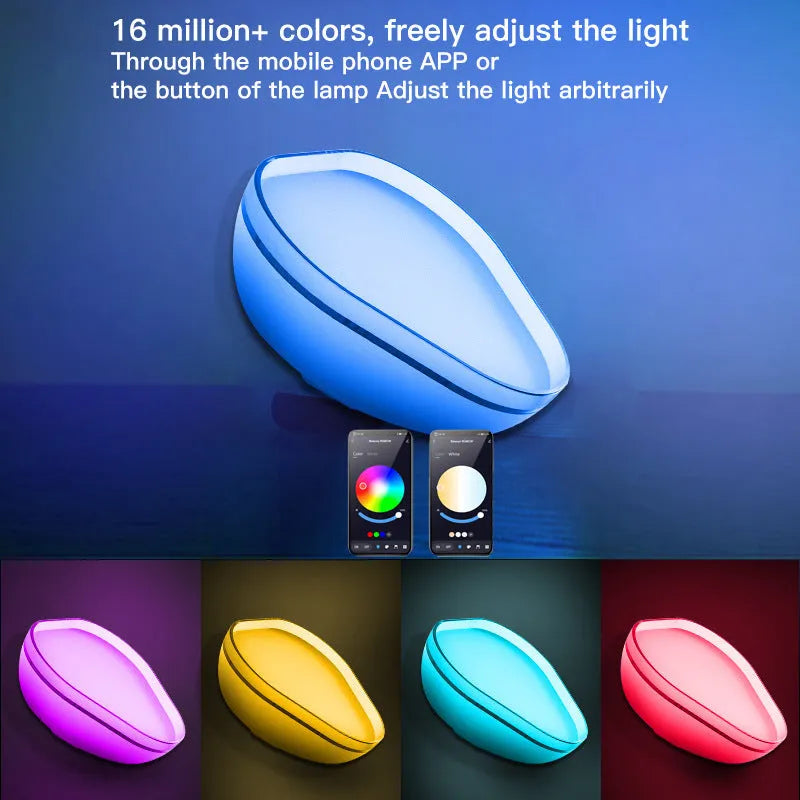 16-colour smart WiFi Bluetooth desk lamp with PVC shade, 155mm, RGBIC lighting on a bedside table