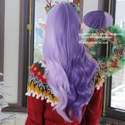 Long wave synthetic cosplay wig with Qi bangs and heat-resistant fibres