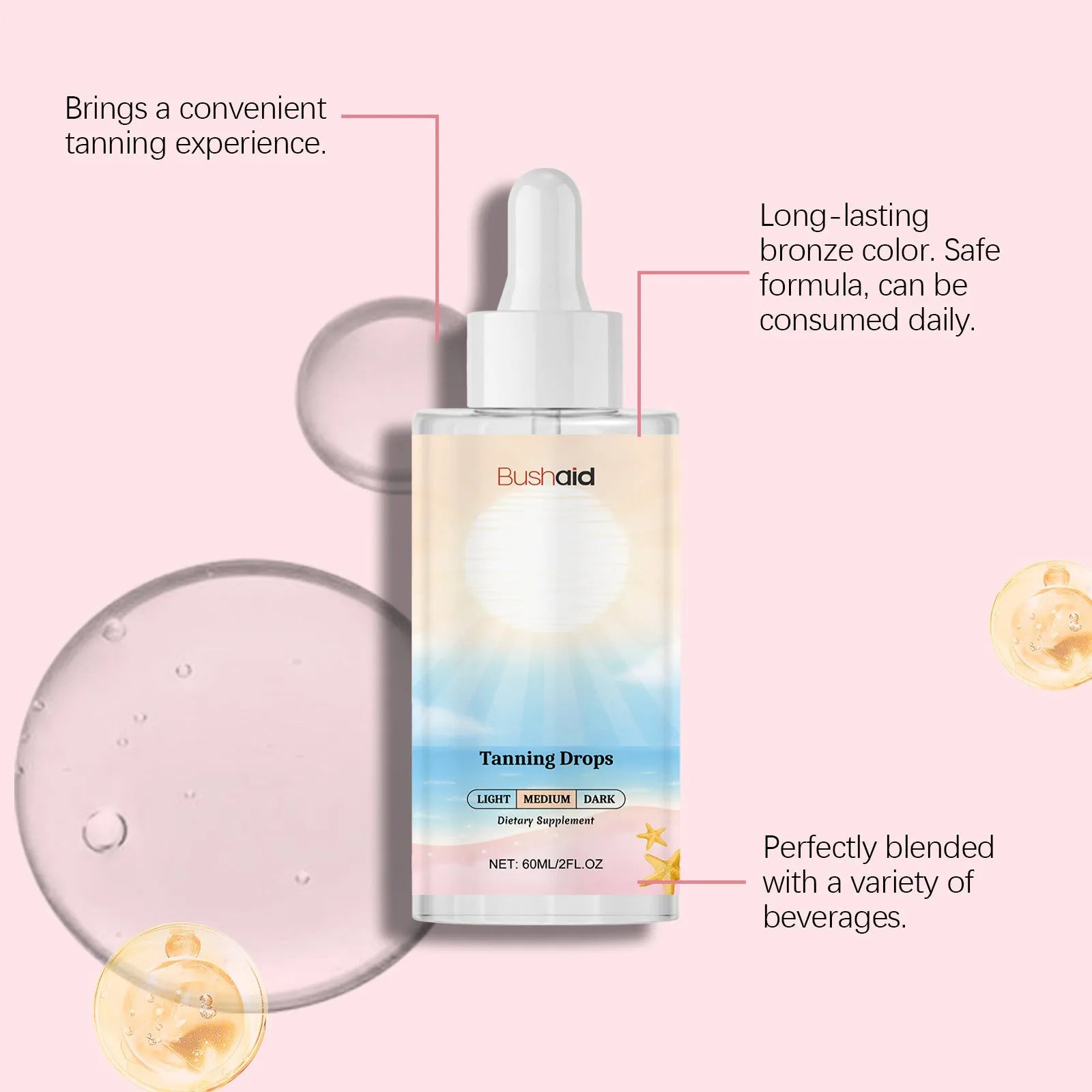 60ml no sunlight tanning drops serum in 31x31x126mm container
