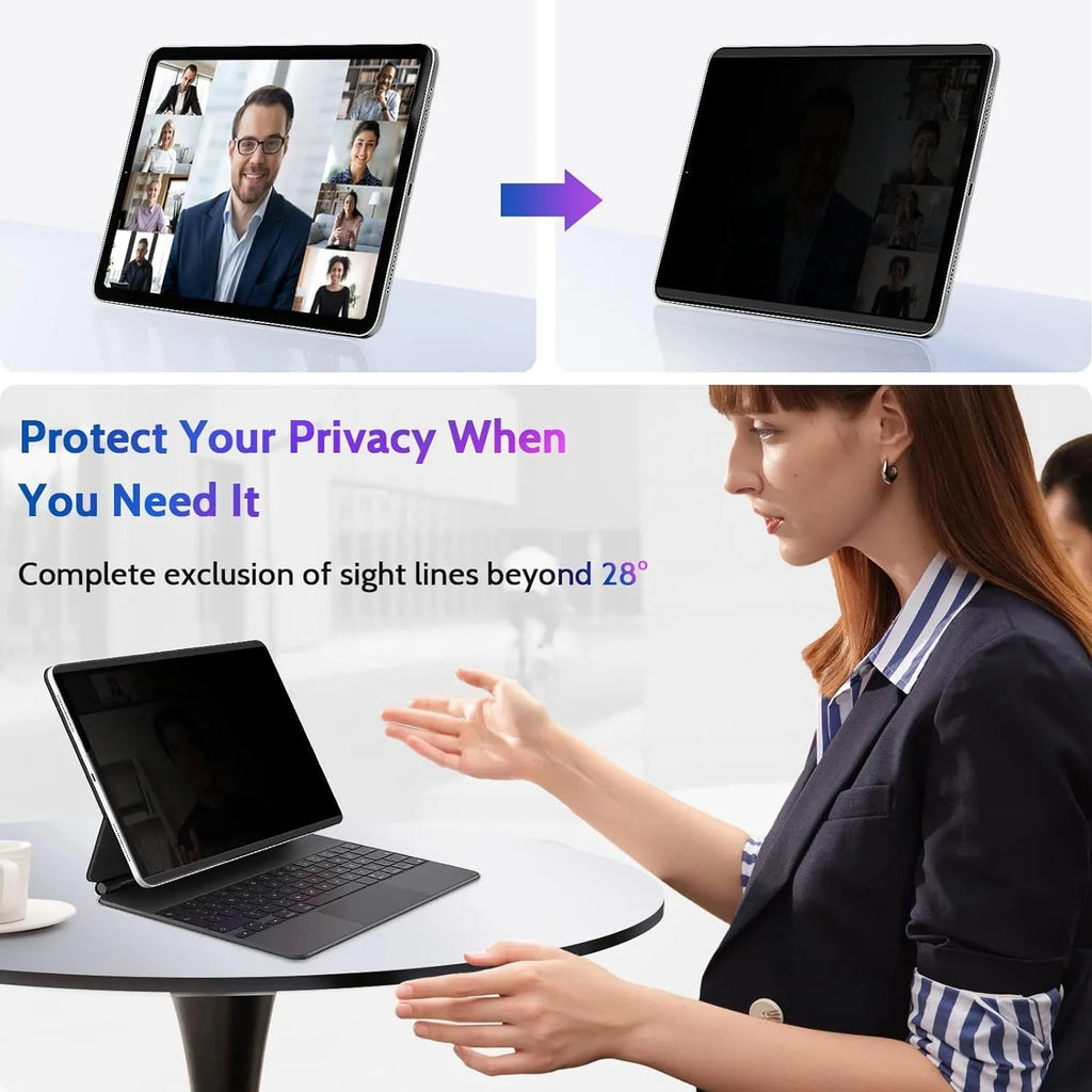 Magnetic anti peeping privacy screen film for iPad with attached storage clip on packaging colour card