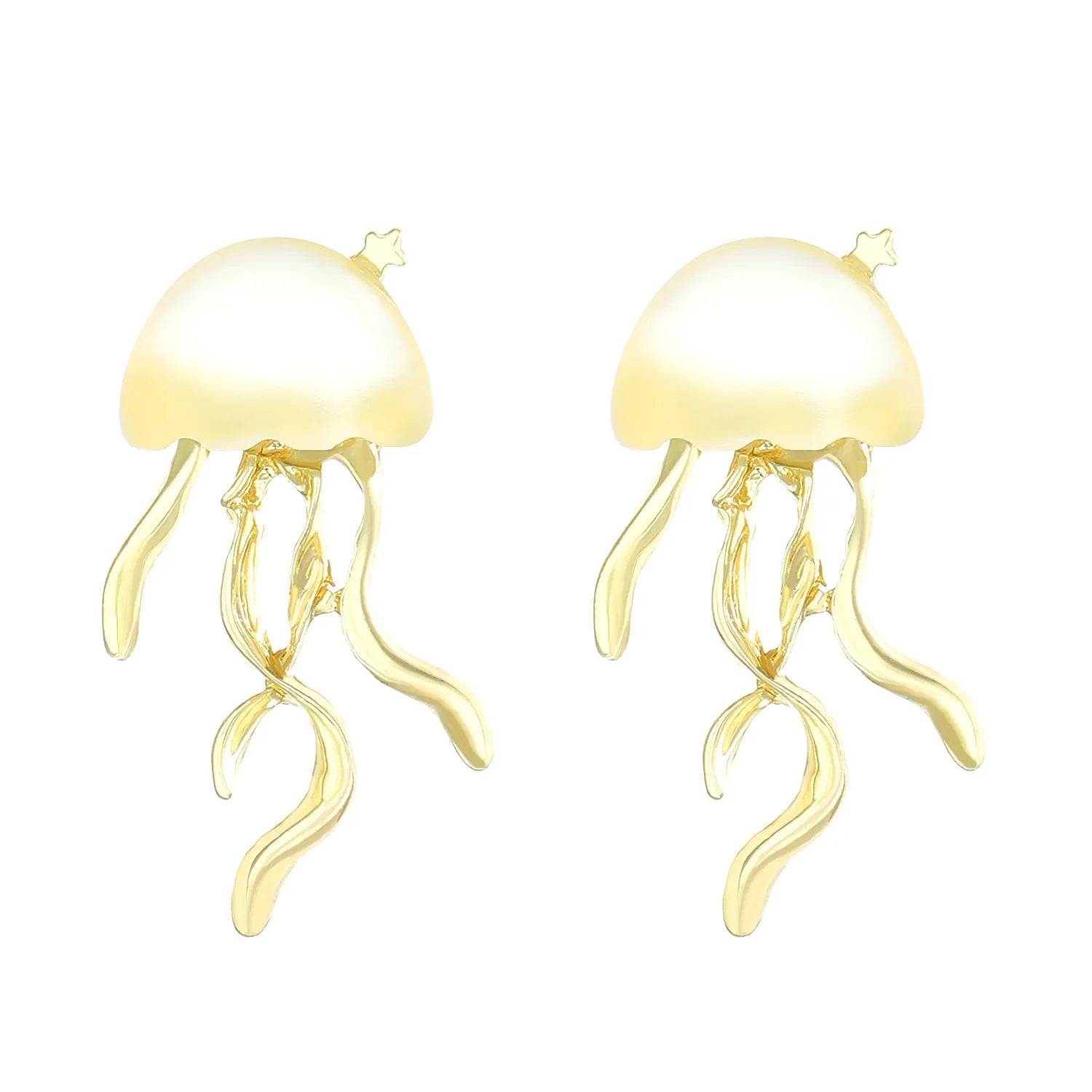Alloy jellyfish tassel necklace and earring set in electroplated white finish on display
