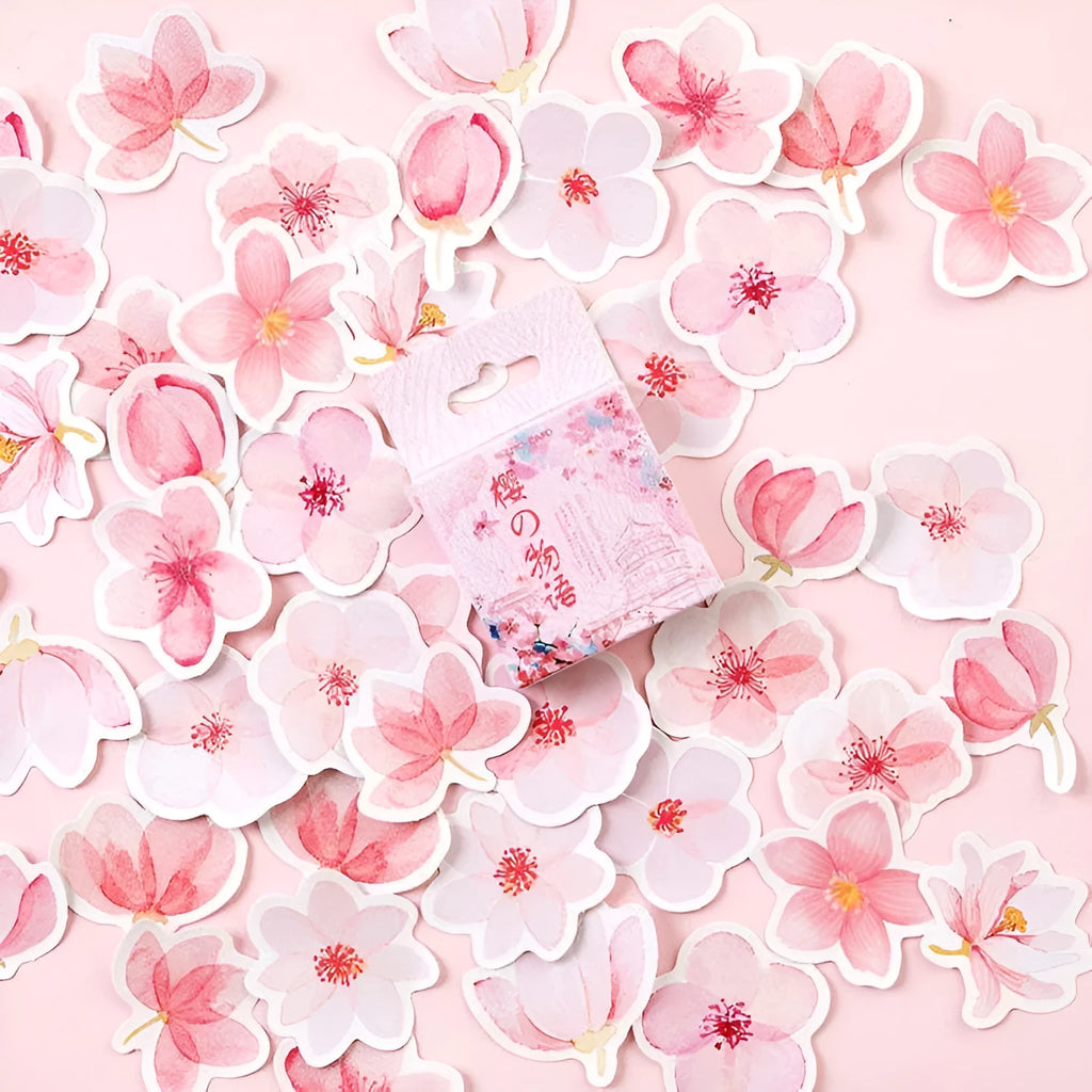 Sakura Story 45-sheet pink watercolour self-adhesive sticker set in plastic packaging
