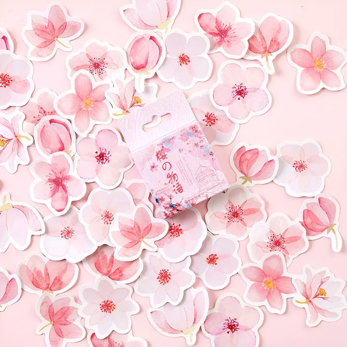 Sakura Story 45-sheet pink watercolour self-adhesive sticker set in plastic packaging