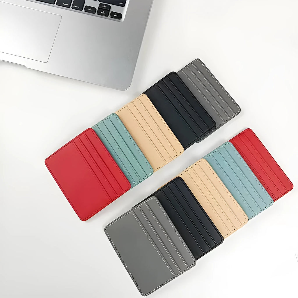 Compact PU card holder ferrule with multiple card slots in solid colour, nylon lined interior