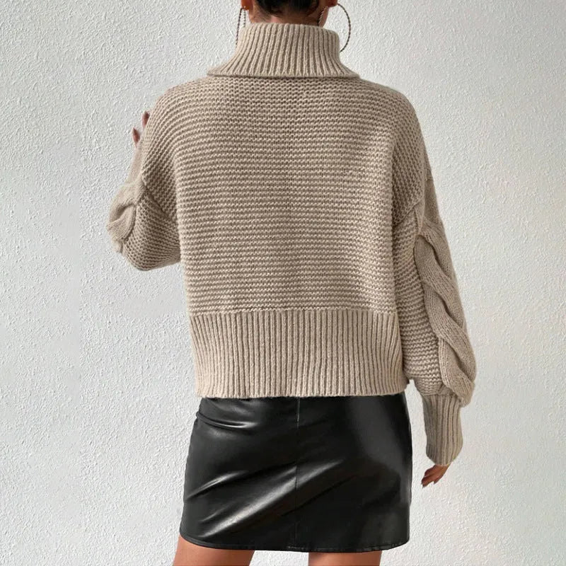 Twist thread solid colour loose sweater for women, white pullover with long sleeves, polyester fabric