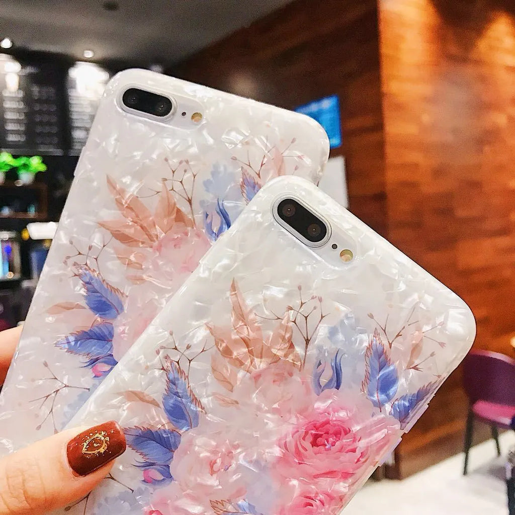 Dream Shell phone case with rose flower design for iPhone X XS XR 7 8 6 models in soft TPU silicone material