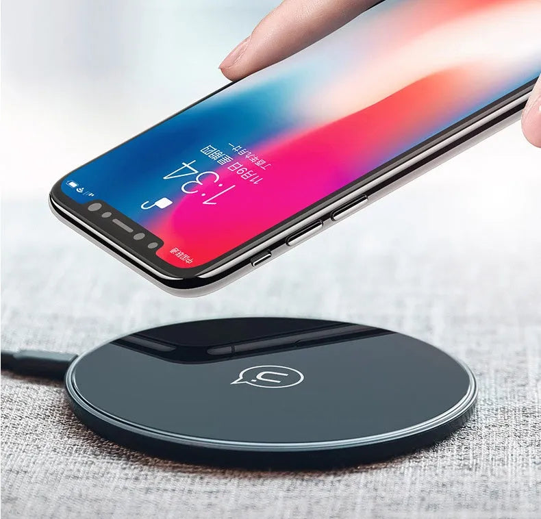 Glass wireless charging disc with LED indicator in black and white options