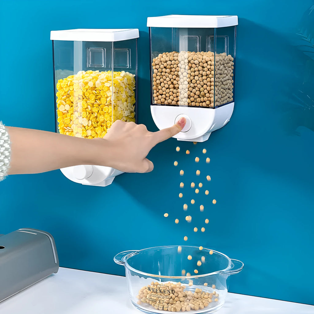White transparent wall-mount food storage box with easy-press lid on kitchen wall