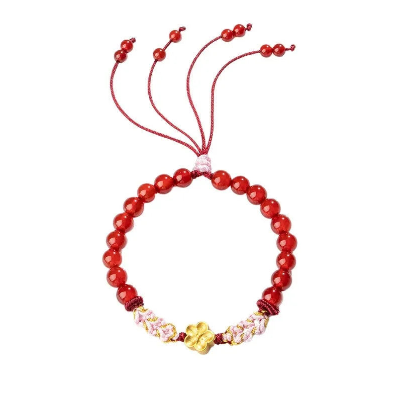 Hand-woven red rope bracelet with crystal diamond and peach blossom decoration in Chinese style