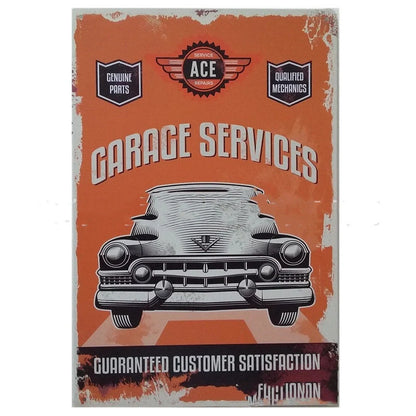 Retro tin painting metal crafts with car and motorcycle patterns in vibrant colours