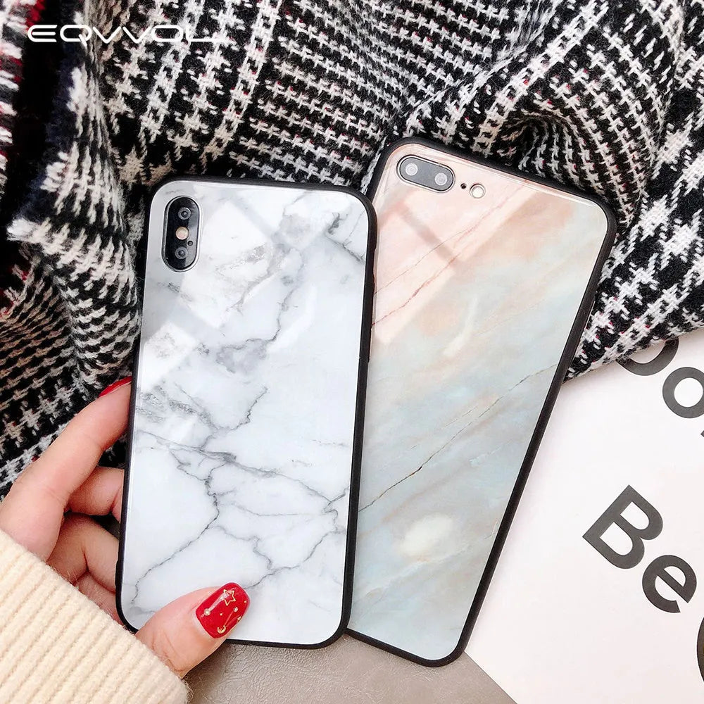 Marble glass phone case for iPhone with HD glossy mirror finish and soft TPU edge, beige colour